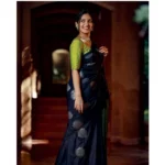 Women's Silk Printed Saree With Unstitched Blouse 5.5Mtr (Navy Blue) - Image 2