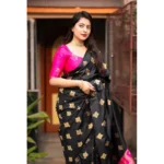 Women's Silk Printed Saree With Unstitched Blouse 5.5Mtr (Pink) - Image 2