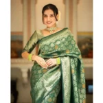 Women's Silk Printed Saree With Unstitched Blouse 5.5Mtr (Green) - Image 2