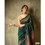 Women's Silk Printed Saree With Unstitched Blouse 5.5Mtr (Green) - Image 3