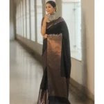 Women's Silk Printed Saree With Unstitched Blouse 5.5Mtr (Black) - Image 2