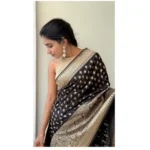 Women's Silk Printed Saree With Unstitched Blouse 5.5Mtr (Black) - Image 3