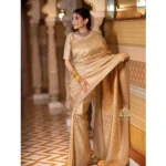 Women's Silk Printed Saree With Unstitched Blouse 5.5Mtr (Cream) - Image 2