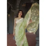 Women's Cotton  Printed Saree With Unstitched Blouse 5.5Mtr (Pista) - Image 3