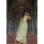 Women's Cotton  Printed Saree With Unstitched Blouse 5.5Mtr (Pista) - Image 2