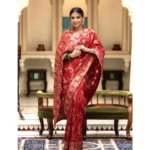 Women's Silk Printed Saree With Unstitched Blouse 5.5Mtr (Red) - Image 2