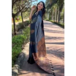 Women's Silk Printed Saree With Unstitched Blouse 5.5Mtr (Grey) - Image 2