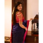 Women's Silk Printed Saree With Unstitched Blouse 5.5Mtr (Navy Blue) - Image 3