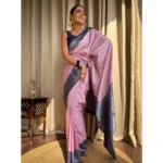 Women's Silk Printed Saree With Unstitched Blouse 5.5Mtr (Pink) - Image 3
