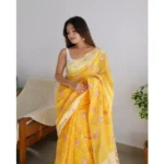 Women's Cotton  Printed Saree With Unstitched Blouse 5.5Mtr (Yellow) - Image 2