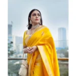 Women's Silk Printed Saree With Unstitched Blouse 5.5Mtr (Yellow) - Image 2