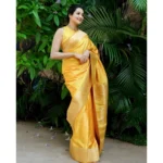 Women's Silk Printed Saree With Unstitched Blouse 5.5Mtr (Yellow) - Image 3
