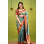 Women's Silk Printed Saree With Unstitched Blouse 5.5Mtr (Rama) - Image 3
