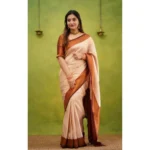 Women's Silk Printed Saree With Unstitched Blouse 5.5Mtr (Cream) - Image 2