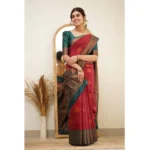 Women's Silk Printed Saree With Unstitched Blouse 5.5Mtr (Red) - Image 3