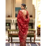Women's Silk Printed Saree With Unstitched Blouse 5.5Mtr (Red) - Image 3
