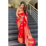 Women's Silk Printed Saree With Unstitched Blouse 5.5Mtr (Red) - Image 3