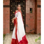 Women's Silk Printed Saree With Unstitched Blouse 5.5Mtr (White) - Image 2