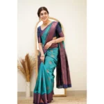 Women's Silk Printed Saree With Unstitched Blouse 5.5Mtr (Rama) - Image 3