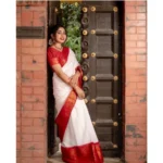 Women's Silk Printed Saree With Unstitched Blouse 5.5Mtr (White) - Image 3