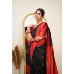 Women's Silk Printed Saree With Unstitched Blouse 5.5Mtr (Black) - Image 3