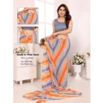 Women's Small Lace Georgette Striped Ready-to-Wear Saree With Unstitched Blouse 5.5 Mtr (Grey) - Image 2