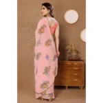 Women's Small Lace Georgette Printed Ready-to-Wear Saree With Unstitched Blouse 5.5 Mtr (Peach) - Image 3