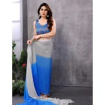 Women's Small Lace Georgette Solid Ready-to-Wear Saree With Unstitched Blouse 5.5 Mtr (Grey-Blue) - Image 2