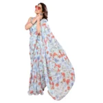 Women's Small Lace Georgette Printed Ready-to-Wear Saree With Unstitched Blouse 5.5 Mtr (Sky Blue) - Image 3