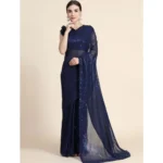 Women's Georgette Embellished Sequnece Bollywood Saree With Unstitched Blouse 5.5Mtr (Blue)