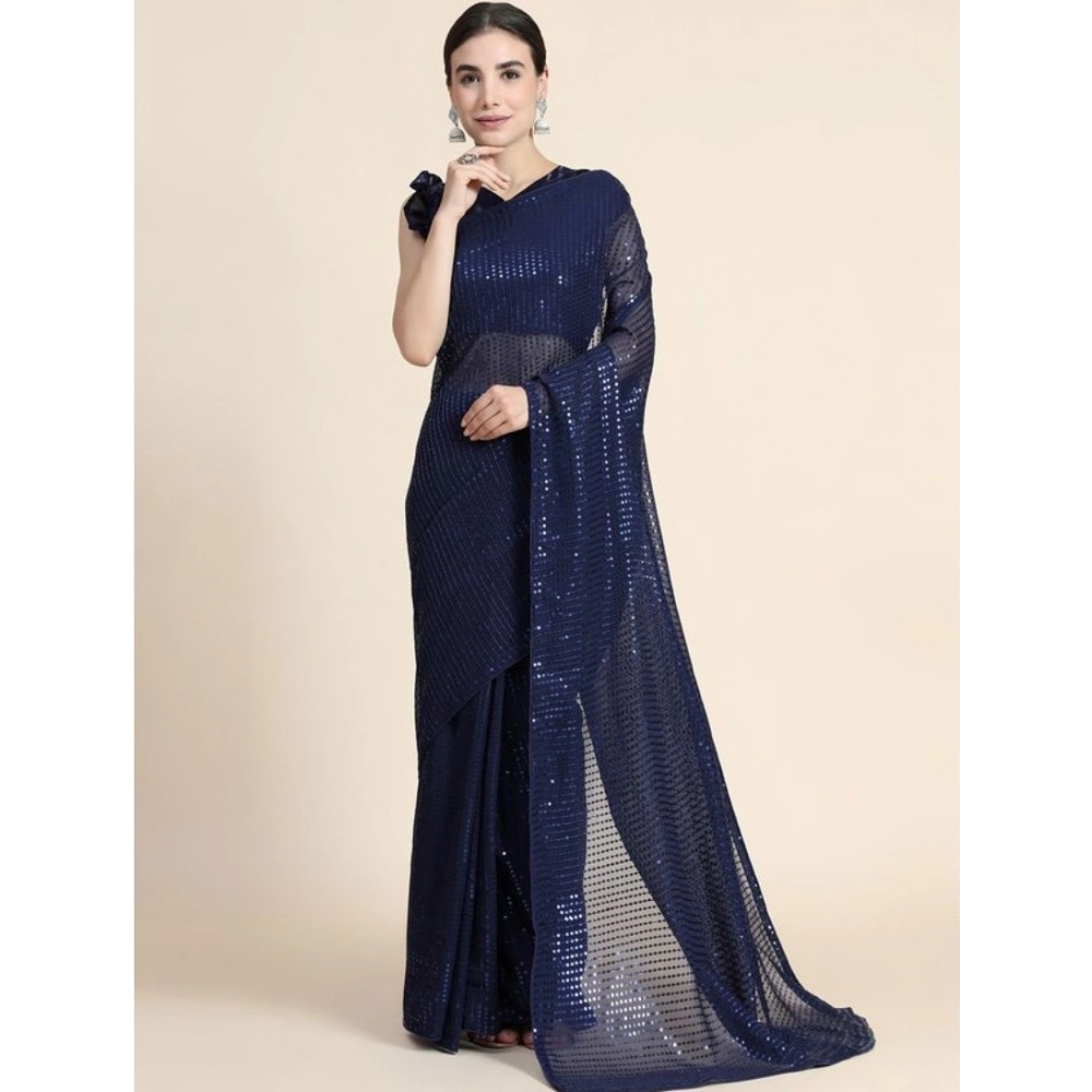 54464502572_d8cfe87d78_o_d-1000x1000-1.webp Women's Georgette Embellished Sequnece Bollywood Saree With Unstitched Blouse 5.5Mtr (Blue) - Image 1