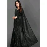 Women's Georgette Embellished Sequnece Bollywood Saree With Unstitched Blouse 5.5Mtr (Black) - Image 2