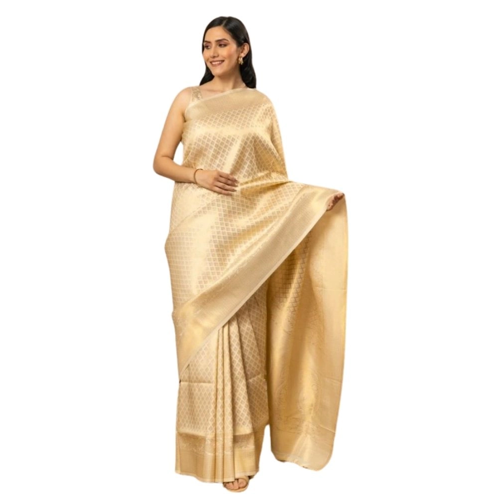 54464938737_251abd11fb_o_d-1000x1000-1.webp Women's Silk Printed Saree With Unstitched Blouse 5.5Mtr (Gold) - Image 1