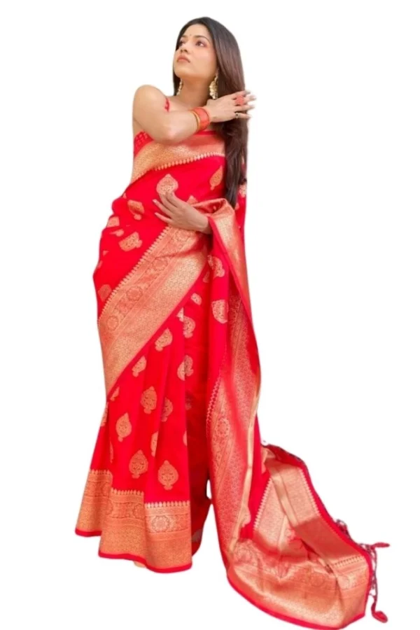 Women's Silk Printed Saree With Unstitched Blouse 5.5Mtr (Red)