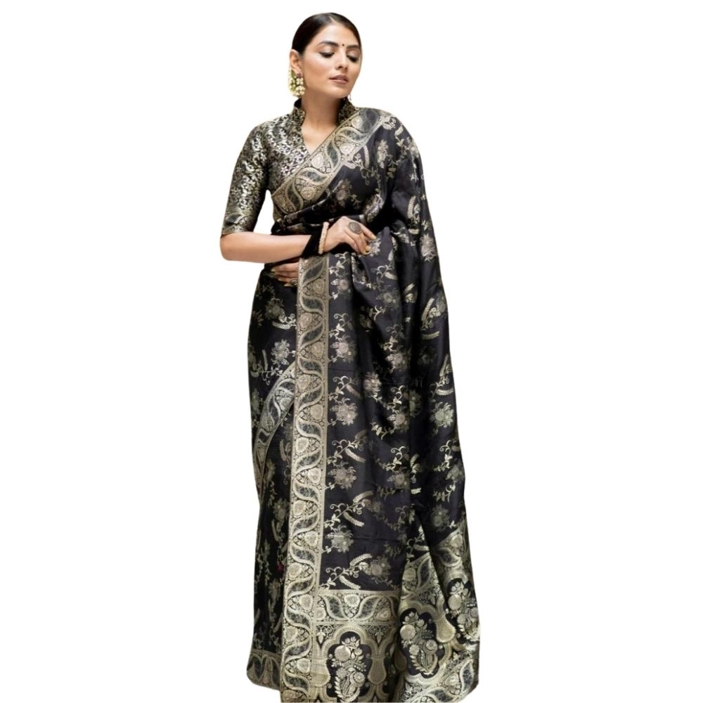 54464938887_80bfb4bfb1_o_d-1000x1000-1.webp Women's Silk Printed Saree With Unstitched Blouse 5.5Mtr (Black) - Image 1