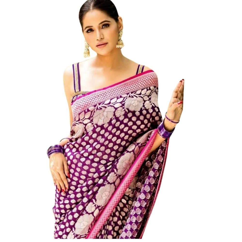 54464939027_7796a38a28_o_d-1000x1000-1.webp Women's Silk Printed Saree With Unstitched Blouse 5.5Mtr (Purple) - Image 1