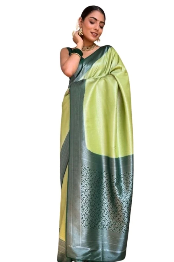 Women's Silk Printed Saree With Unstitched Blouse 5.5Mtr (Sea Green)