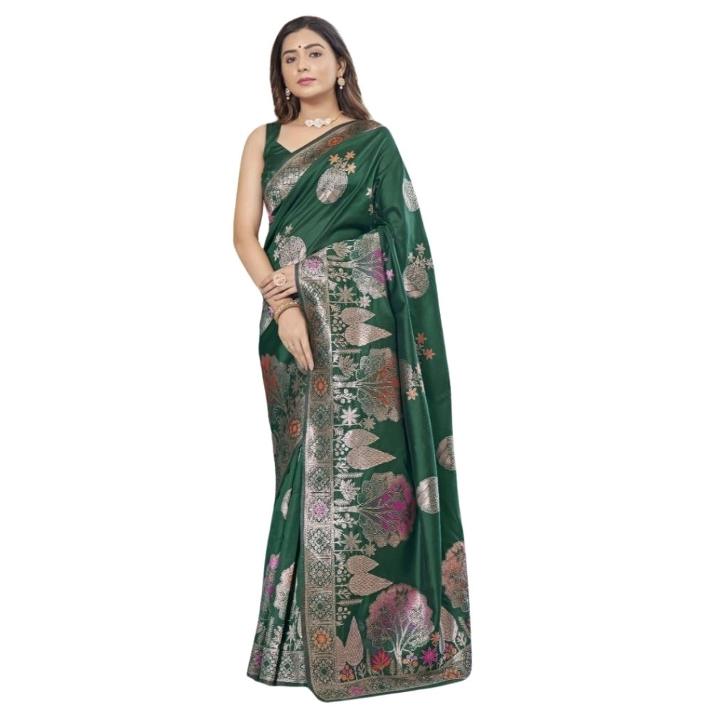 54464939152_ea4db556b7_o_d-1000x1000-1.webp Women's Silk Printed Saree With Unstitched Blouse 5.5Mtr (Green) - Image 1