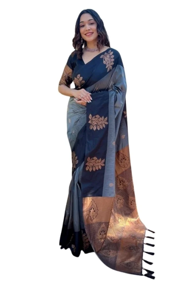 Women's Silk Printed Saree With Unstitched Blouse 5.5Mtr (Grey)