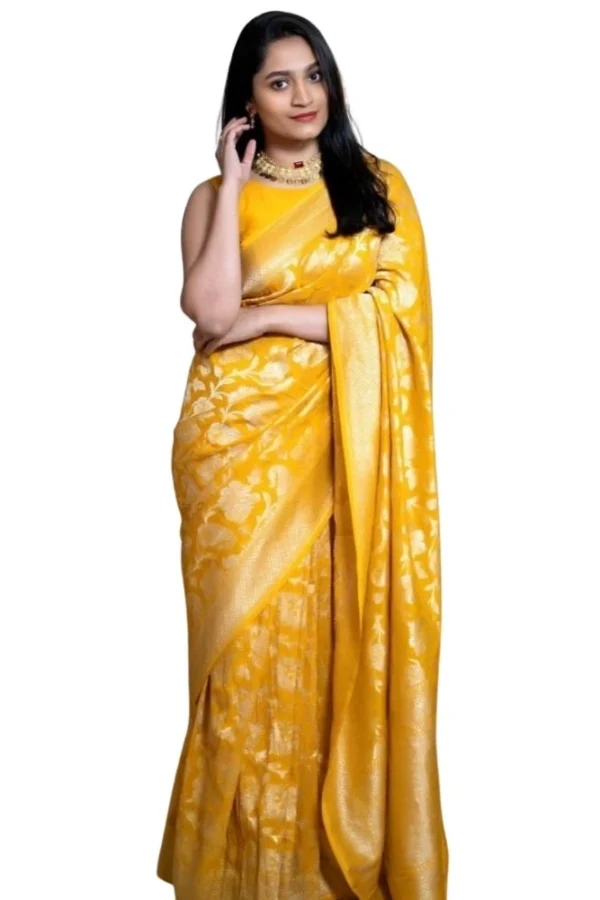 Women's Silk Printed Saree With Unstitched Blouse 5.5Mtr (Yellow)