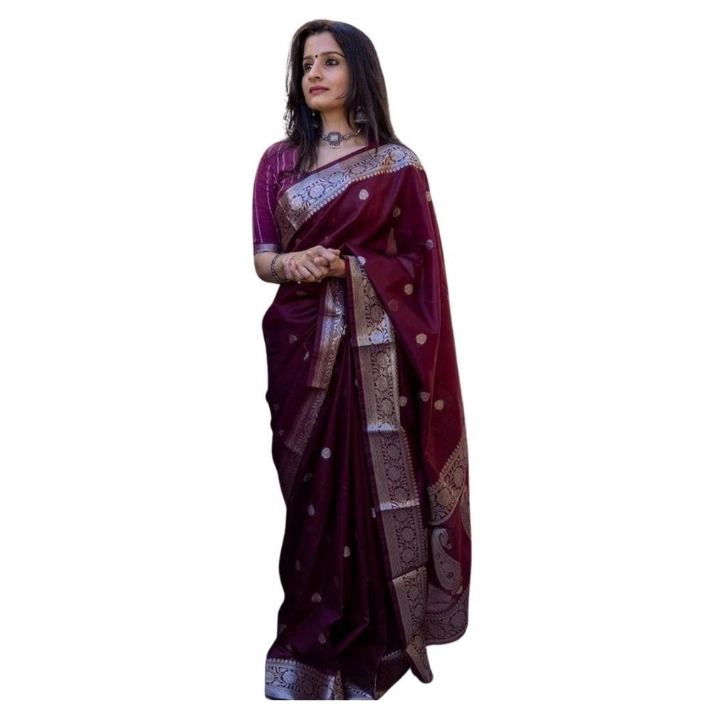 54464939462_17012783d8_o_d-1000x1000-1.webp Women's Cotton Printed Saree With Unstitched Blouse 5.5Mtr (Maroon) - Image 1