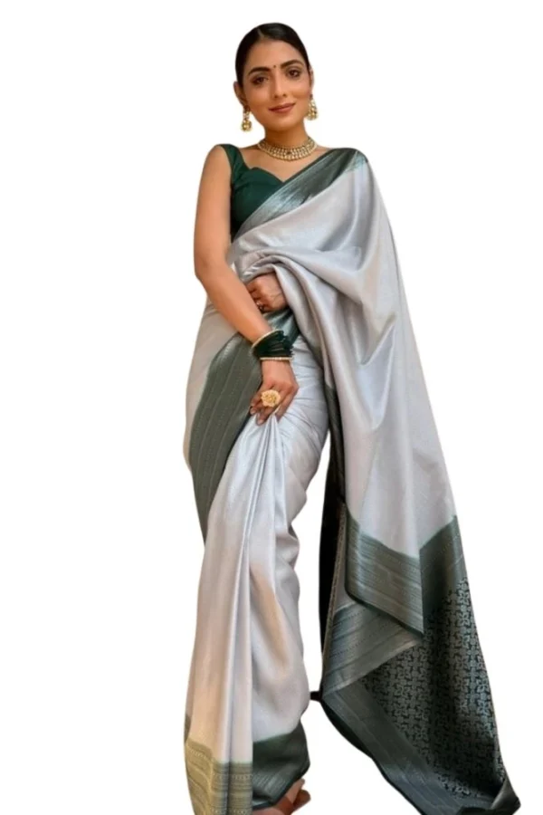 Women's Silk Printed Saree With Unstitched Blouse 5.5Mtr (Grey)