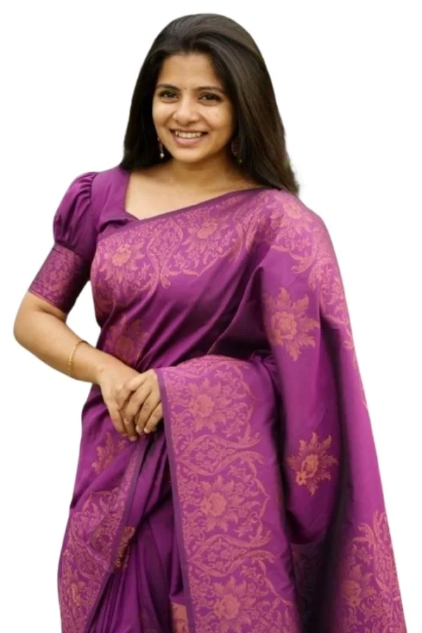 Women's Silk Printed Saree With Unstitched Blouse 5.5Mtr (Purple)
