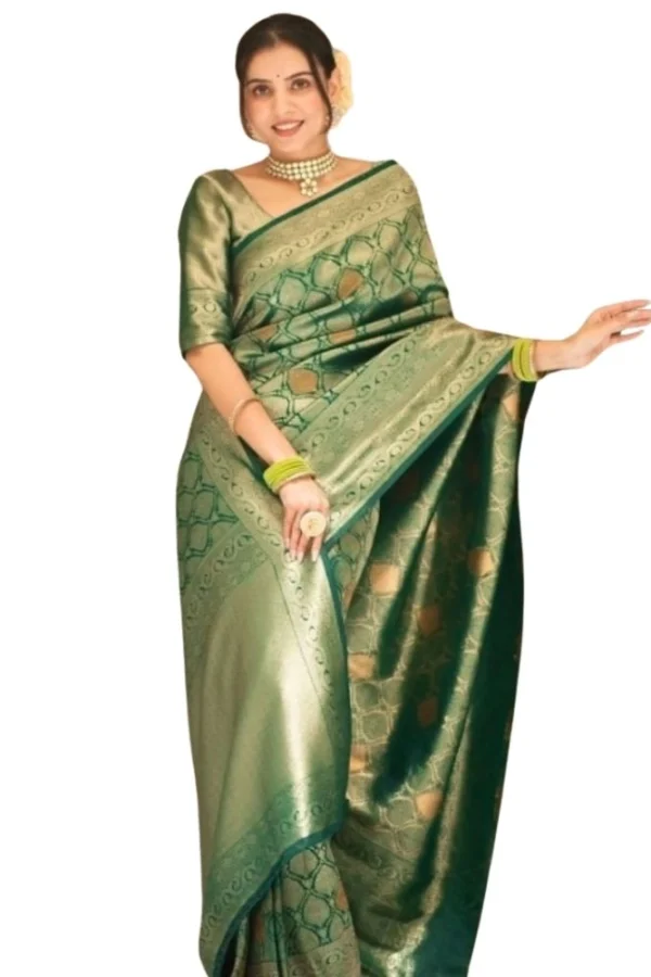 Women's Silk Printed Saree With Unstitched Blouse 5.5Mtr (Green)