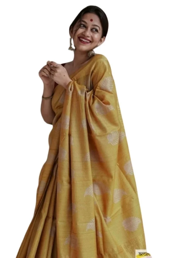 Women's Silk Printed Saree With Unstitched Blouse 5.5Mtr (Yellow)