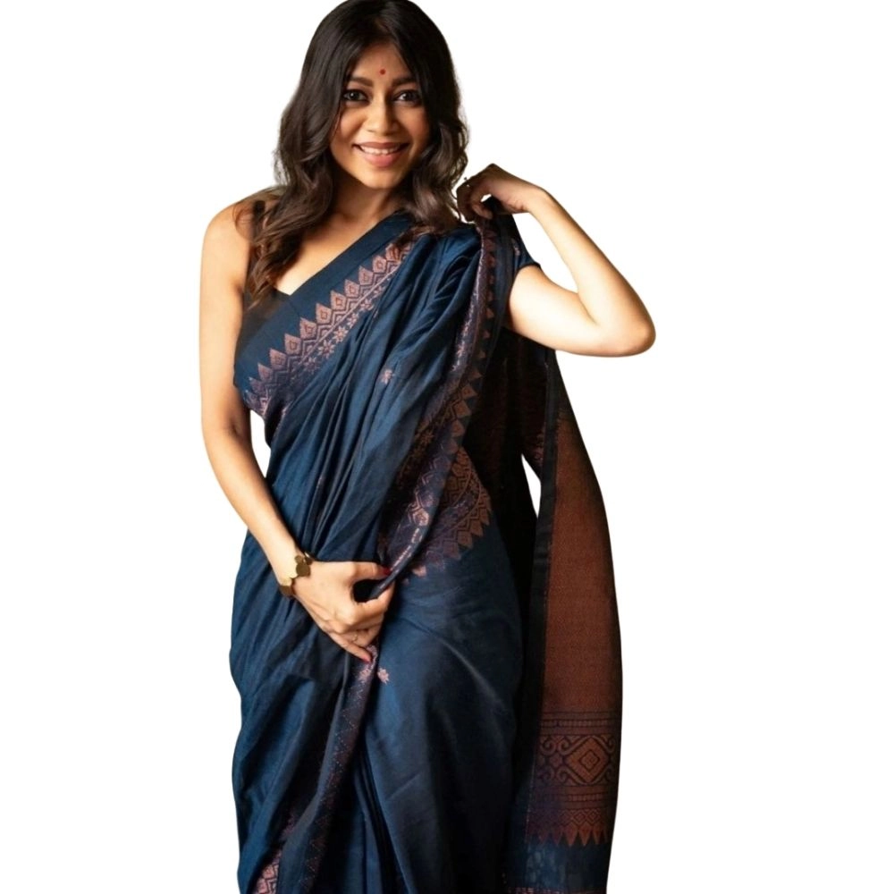 54464940027_a1bd73eb00_o_d-1000x1000-1.webp Women's Silk Printed Saree With Unstitched Blouse 5.5Mtr (Navy Blue) - Image 1