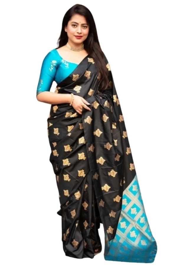 Women's Silk Printed Saree With Unstitched Blouse 5.5Mtr (Sky Blue)