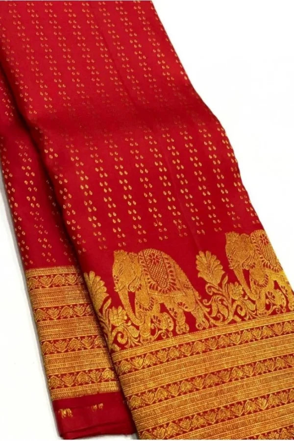 Women's Silk Printed Saree With Unstitched Blouse 5.5Mtr (Red)
