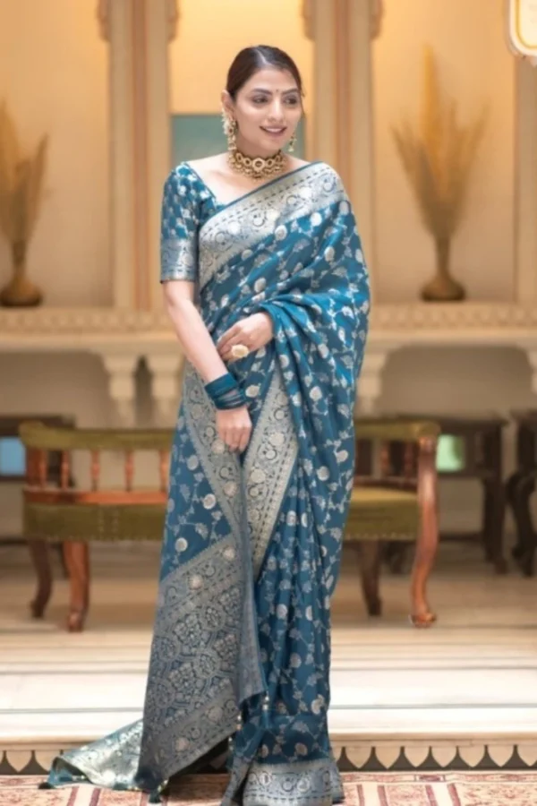 Women's Silk Printed Saree With Unstitched Blouse 5.5Mtr (Rama)
