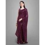 Women's Georgette Embellished Sequnece Bollywood Saree With Unstitched Blouse 5.5Mtr (Purple) - Image 2
